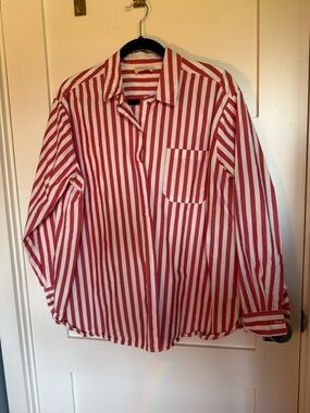 Sezane Max Shirt in red/ecru stripe